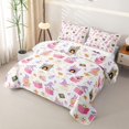thumbnail image 3 of Feelyou Kawaii Ghost Bed Spread Queen, Cute Witch Hat Queen Coverlet Set, Pink White, 3 Pieces, 1 Comforter and 2 Pillowcases, 3 of 7