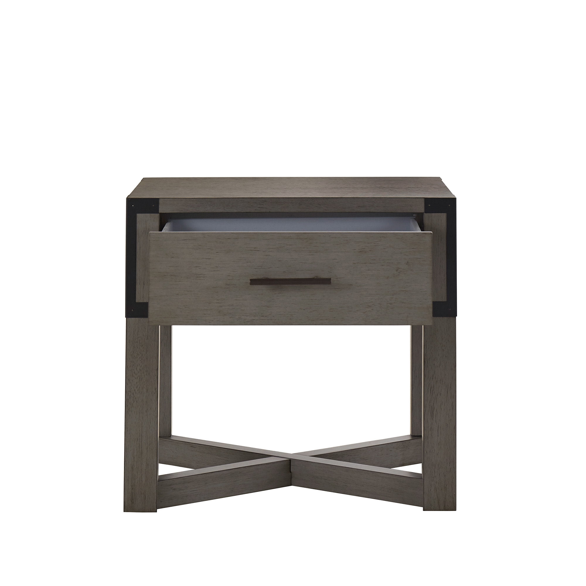 Weston Home Lompoc Wood Finish X-Base End Table with Drawer, Antique Gray