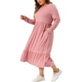 thumbnail image 4 of Vestido de Pascua de Talla Grande para Mujeres Agnes Orinda, Manga Larga, Corto en A con Bolsillos 2X Rosa, 4 of 5