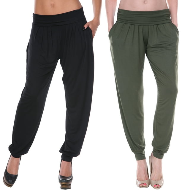 White Mark Pantalon Jogger Harem Taille Haute pour Femmes, Lot de 2