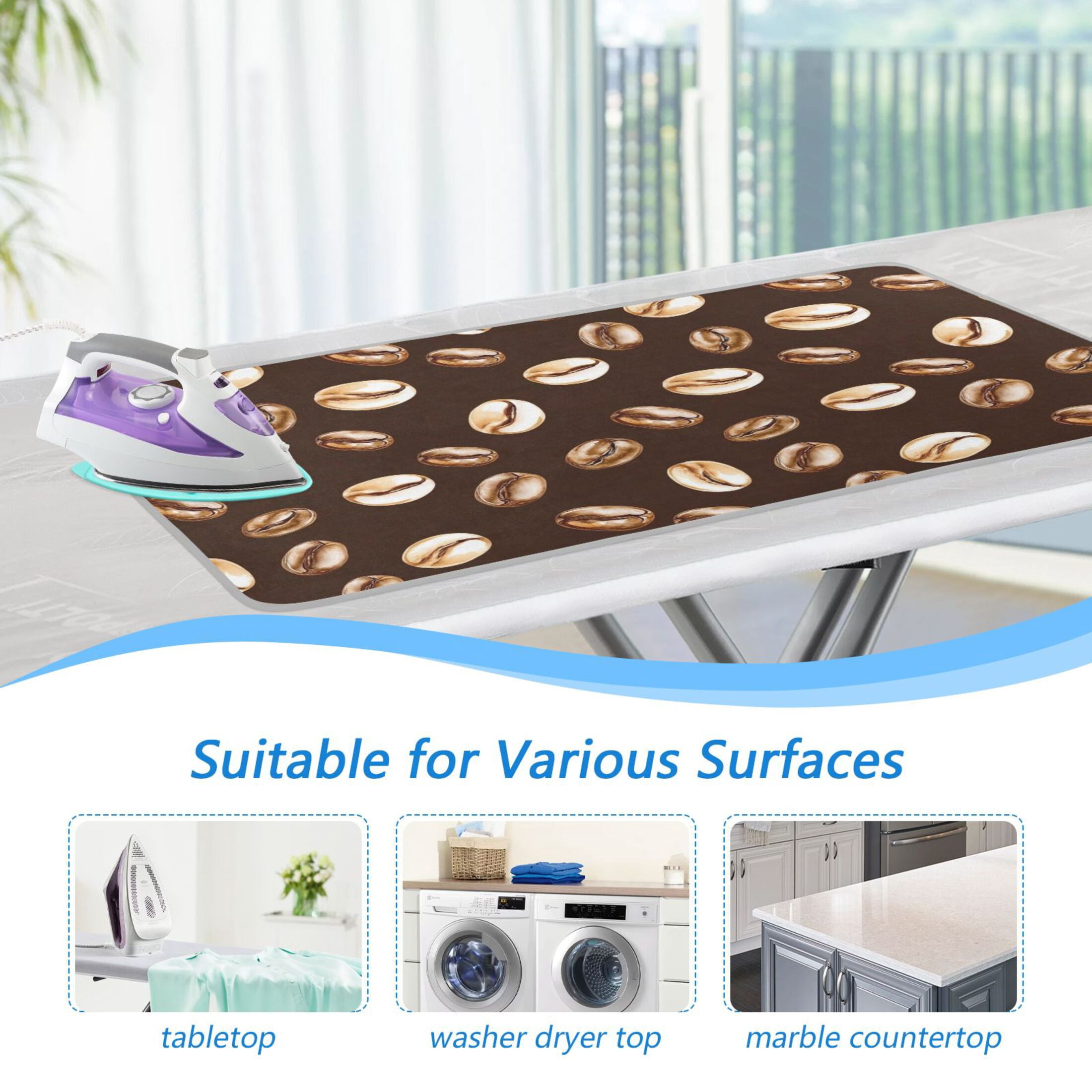 Cartoon Coffee Bean Ironing Mat Blanket for Table Top Travel Portable Ironing Board Pad 47.2x27.6 Inch