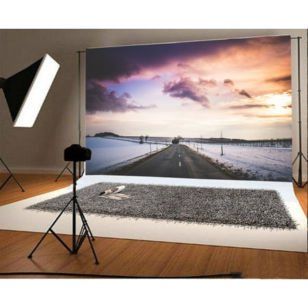 Image of HelloDecor Road Backdrop 7x5ft Winter Snow Wild Fields Trees Clouds Photography Background Photos Video Studio Props