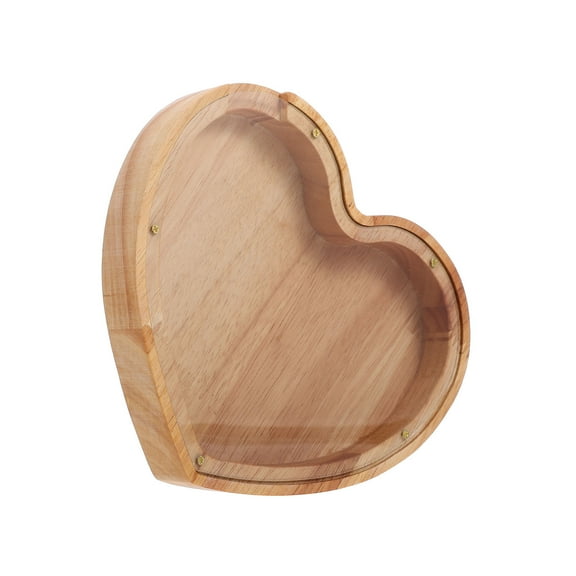 BESTOYARD Coins Bank Heart Shaped Wooden Money Box Light Brown 1 Pcs