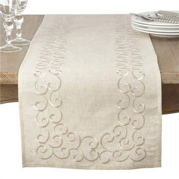 16 x 90 in. Embroidered Design Linen Blend Oblong Table Runner