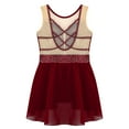 thumbnail image 5 of Sholeno Kids Girls Latin Lyrical Dance Dress Shiny Rhinestone Crisscross Back Ballet Leotard Dress Dancewear Burgundy 10, 5 of 6