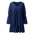 thumbnail image 4 of Sngxgn Women's Dress Deep V-Neck Long Sleeve Waist Tie Ruffle Mini Swing Skater Dresses(Navy,S), 4 of 5