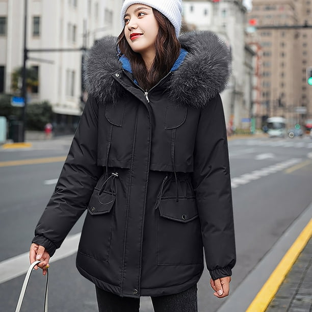 Engrosamiento de invierno para mujer y abrigo casual de terciopelo para mantener el calor con sombrero Fridja BV0 3023 Walmart en linea