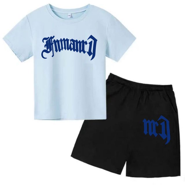 Ensemble T-Shirt Imprimé Gothique pour Enfants, Haut d'Été + Shorts 2 Pcs Manches Courtes Mode Décontractée Garçons Filles