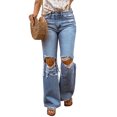 thumbnail image 4 of POGLIP Women's Sky Blue Destroyed Open Knee Wide Leg Jeans, 4 of 6