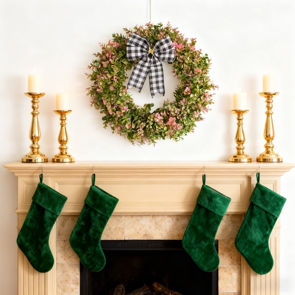 Hometravel Eucalyptus Leaf Wreath, Artificial Greenery Bow Door Hanging, Christmas Themed Entryway Decor for Home, Seasonal Display Arrangements