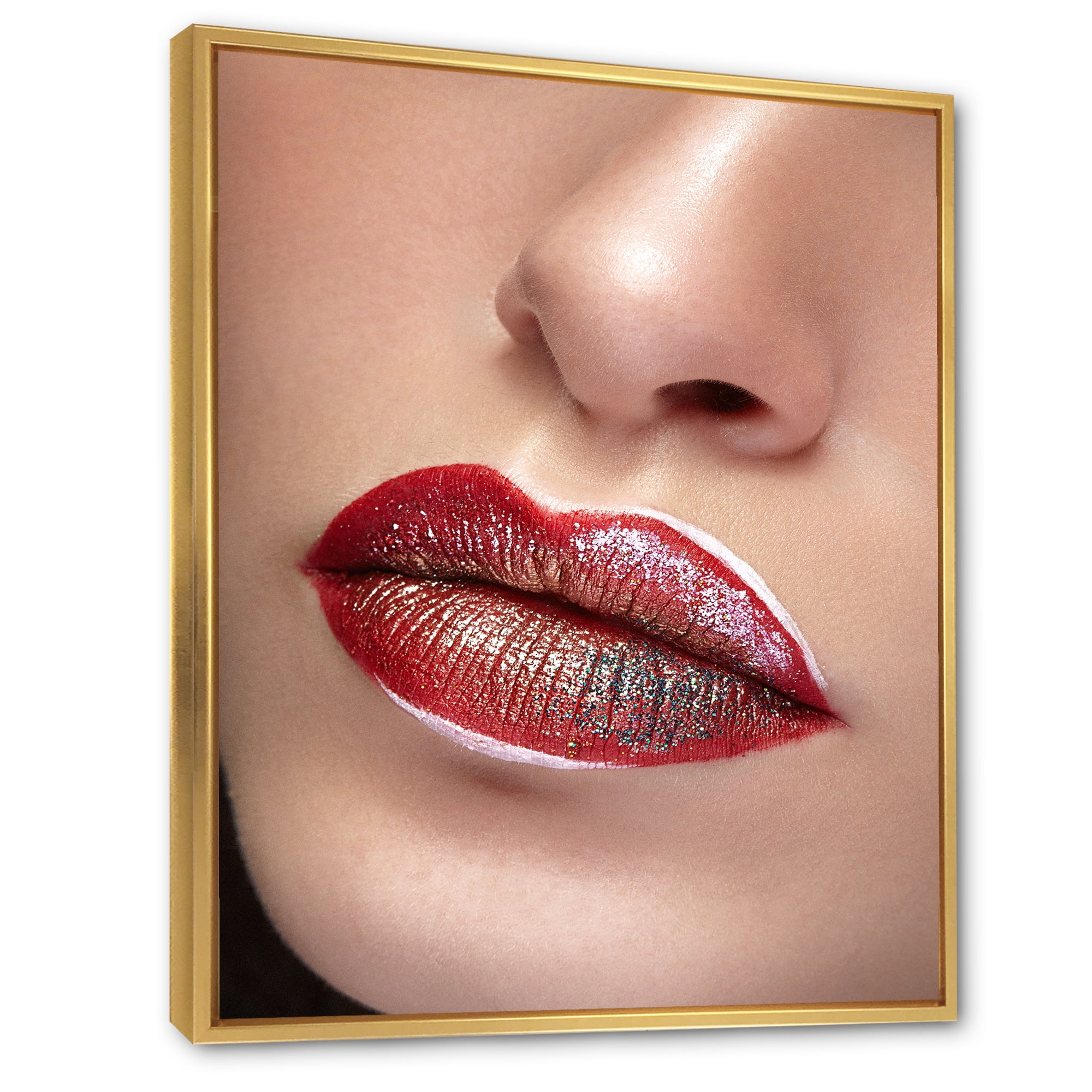 Close Up Lips With Professional Lipstick and Make Up 24 in x 32 in Framed Photography Canvas Art Print, by Designart