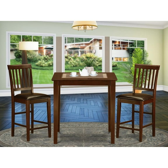 East West Furniture Vernon 3-piece Counter Height Table and Chairs in Mahogany