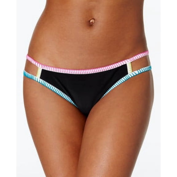 Hula Honey BLACK Colorblocked Low-Rise Bikini Swim Bottom, US Small