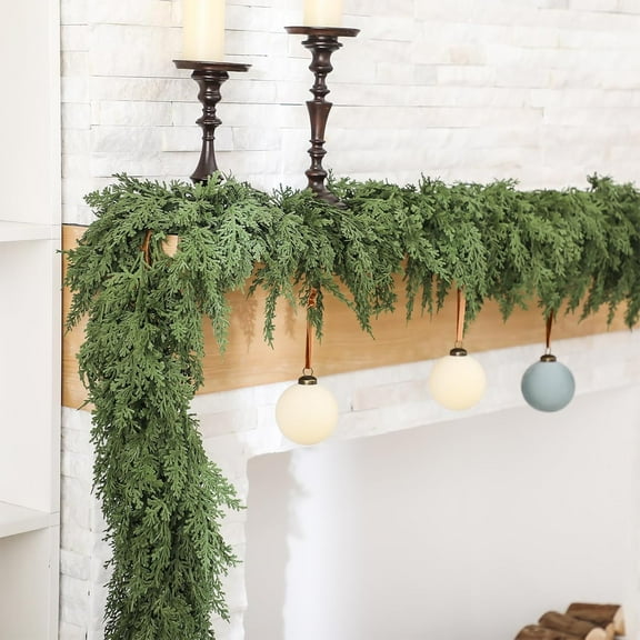 2 Pcs 3FT Christmas Garland, Real Touch Cedar Garland, Artificial Cypress Garlands for Front Porch Door Table, Mantle, Wall, Indoor, Outdoor Christmas Decorations