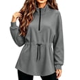 thumbnail image 6 of Bzdzmqm Women Fall Winter Fleece Sweatshirts Long Sleeve Zipper Drawstring Pullover Tops Cozy Warm Basic Solid Cardigan Casual Outfits for Work Travel Daily Wear, Gray XL, 6 of 7