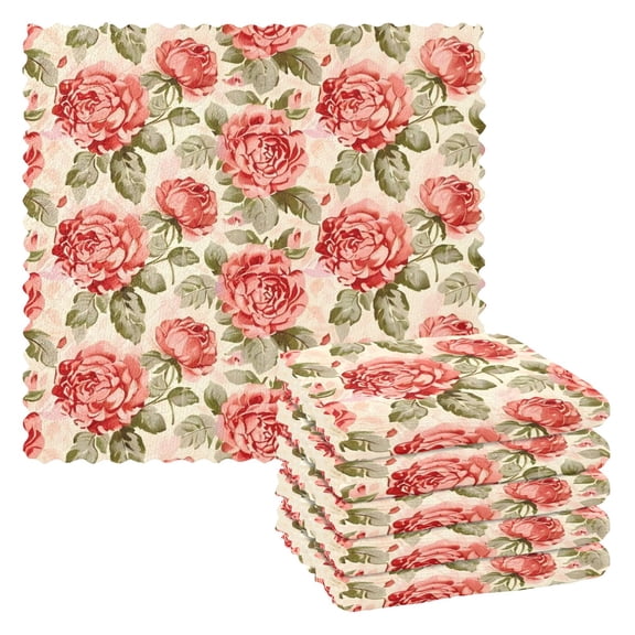 6 Pieces of Kitchen Towels 11x11Inch Kitchen Dish Cloths Kitchen Dish Towels Reuseable Cleaning Cloths Large Red Flowers