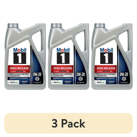 (3 pack) Mobil 1 High Mileage Full Synthetic Motor Oil 0W-20, 5 Quart