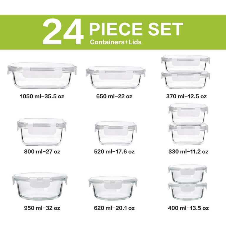 M MCIRCO 24-Piece Glass Food Storage Containers with Upgraded Snap