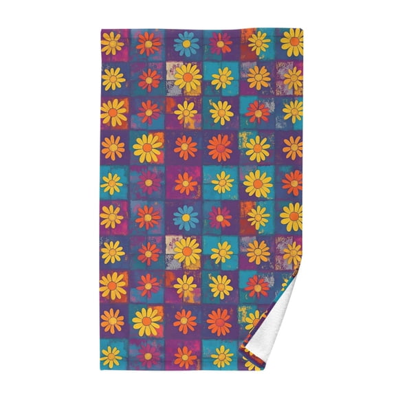 Yayeee 100% Cotton Hand Towels for Bathroom 16" x 28" Soft Absorbent Kitchen Towel, Colorful Checkered Daisy
