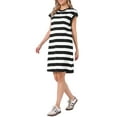 thumbnail image 4 of INSPIRE CHIC Striped Dress for Women Crew Neck Cap Sleeve Color Block Casual Summer Tshirt Dresses S Black and White, 4 of 6