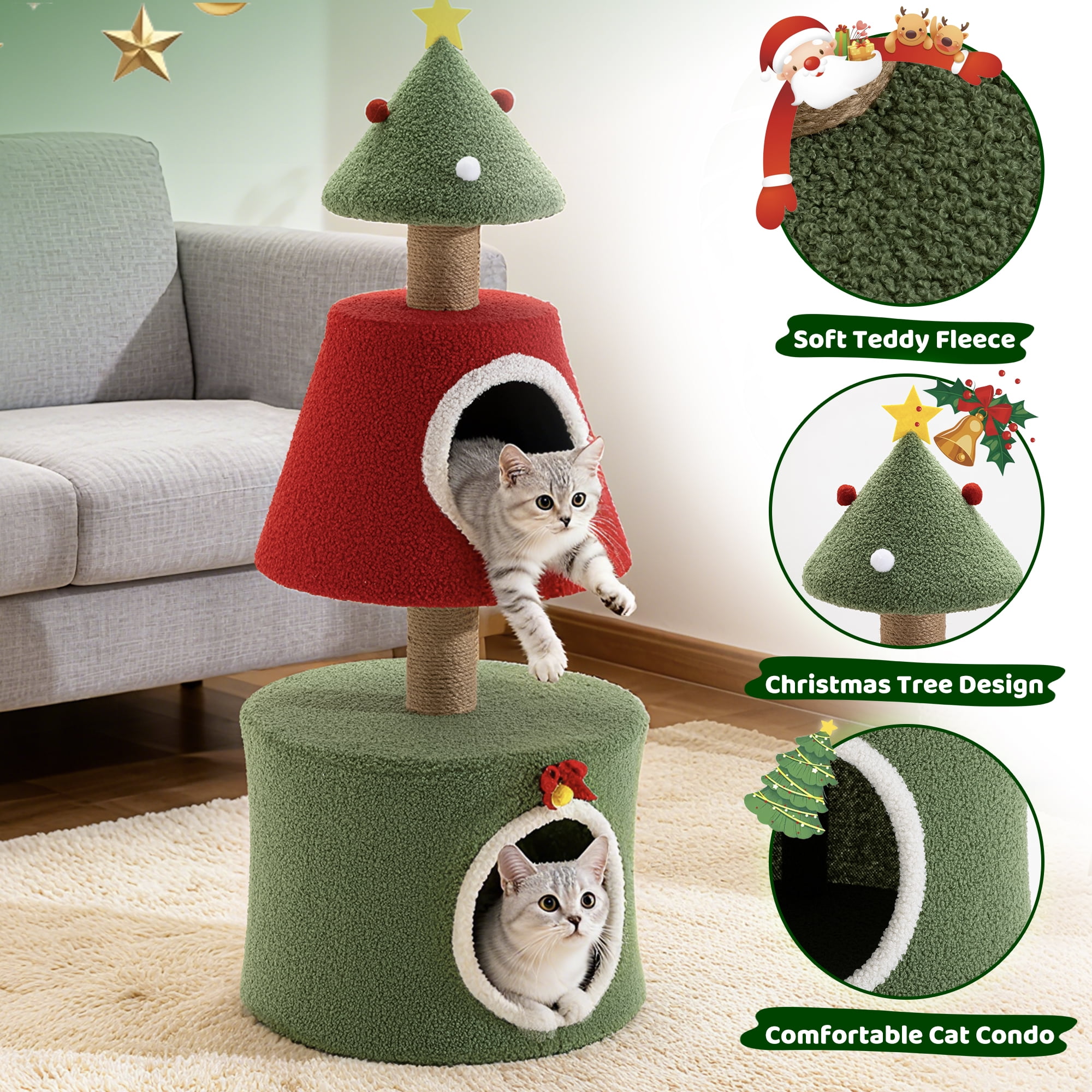 PERIMIDOME 40'' Cat Tree Tower with Scratching Post,Cat Condo for Indoor Cats,Christmas Tree Shaped