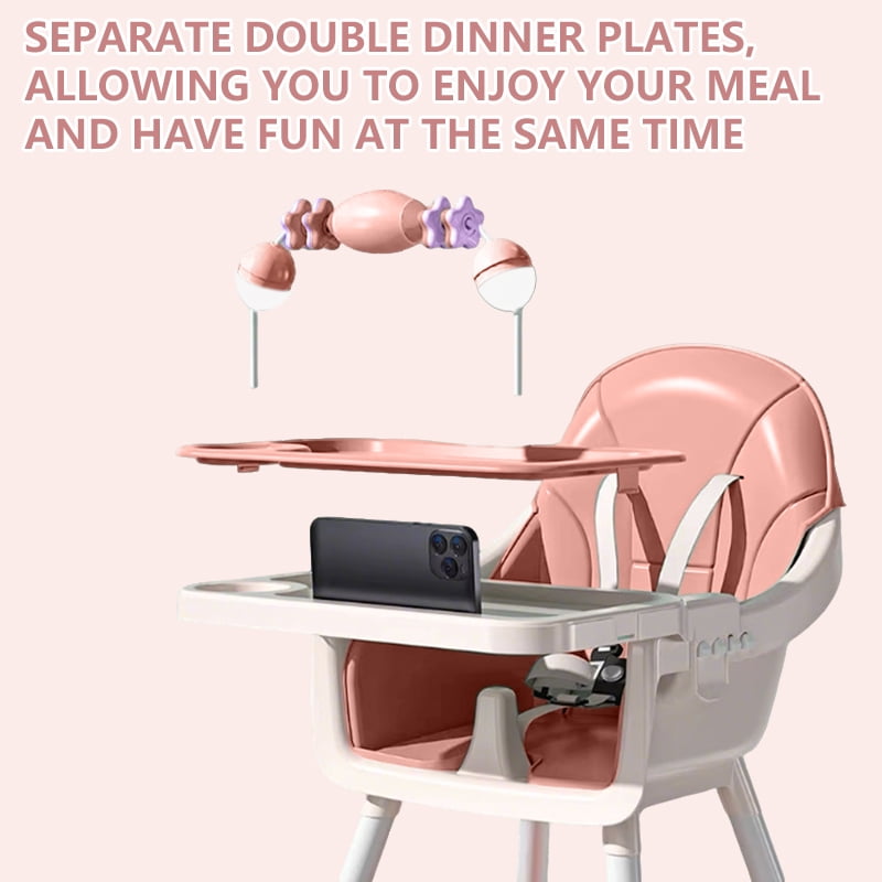 Wintline Portable High Chair,High Chairs for Babies and Toddlers,Multi-Use Easy Clean Baby High Chair with Lock Wheels, Comfortable Feeding and Place The Toy Storage Basket,Pink