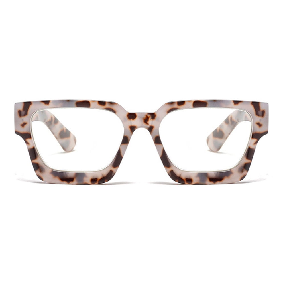 5 Pairs of Leopard Print Thick Oversize Square Candy Color Reading Glasses 3.00 for Women and Men, Stylish Blue Light Blocking Spring Hinge Readers +3.00