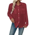 thumbnail image 3 of Zivyakyron Office Women Shirts Fall Cotton Linen Casual Long Sleeve Women Blouses Collared Loose Solid Going Out Tops Red 3XL, 3 of 10