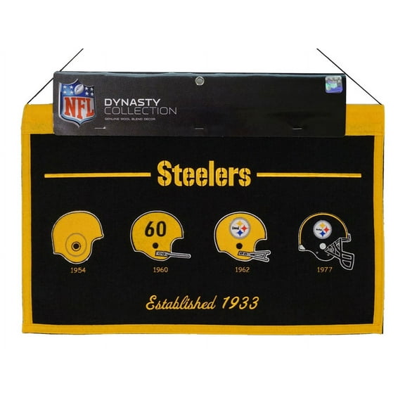 Pittsburgh Football Steelers - Featuring Logos from 1954, 1960, 1962 & 1977 on a 22x14 Wool Blend Wall Hanging Banner