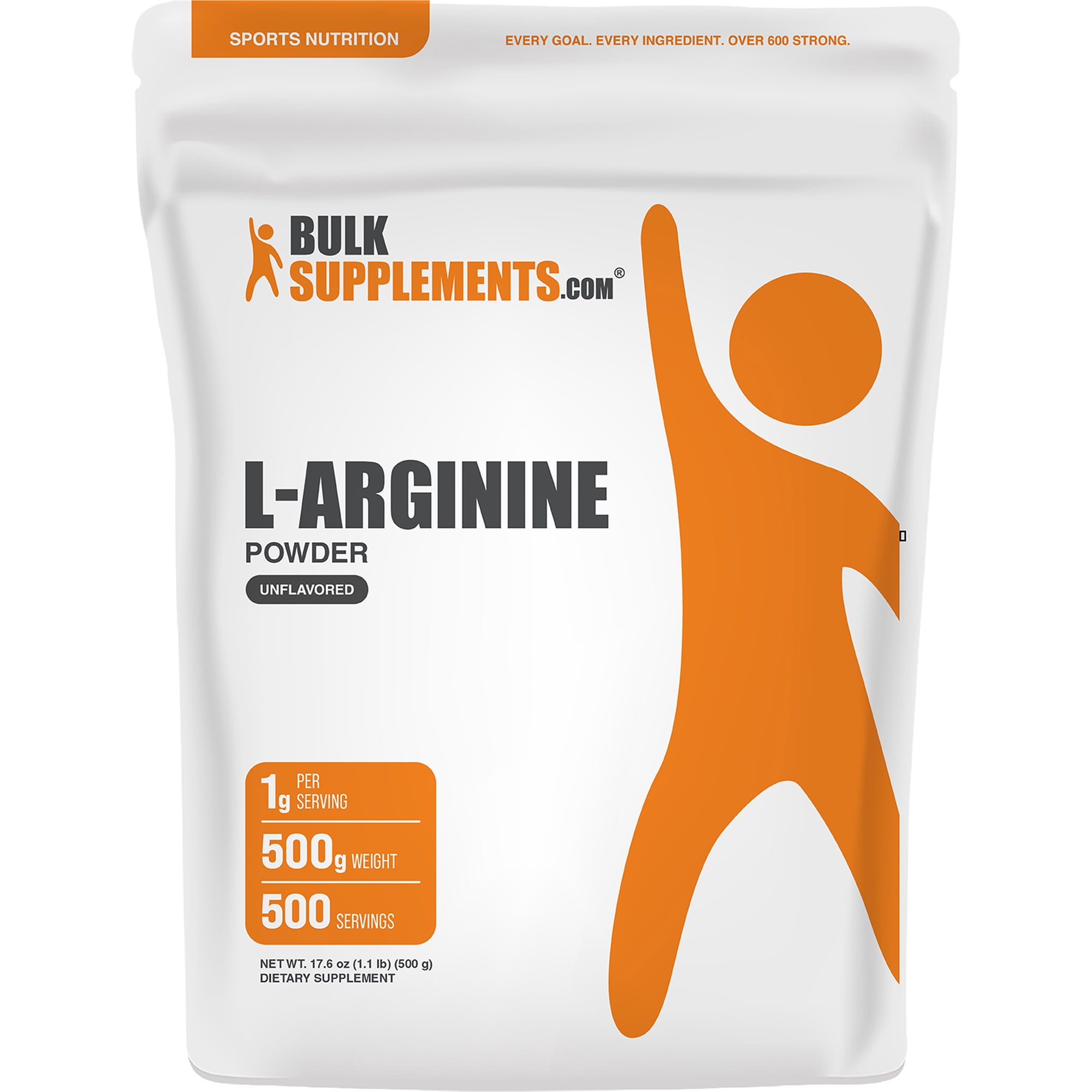 BulkSupplements L-Arginine Powder - Arginine Supplement - Unflavored, 500g (1.1 lbs)