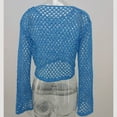 thumbnail image 6 of Hollow Out Crop Tops for Women Summer Fall Crochet Cover Ups Crewneck Bell Long Sleeve Cropped Short T Shirts (Medium, Blue), 6 of 6