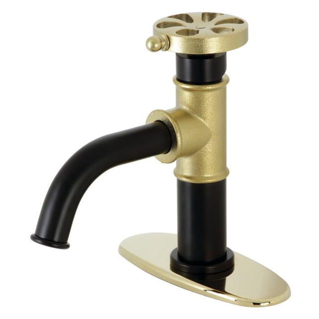 Kingston Brass KSD2822RX Belknap Single-Handle Bathroom Faucet with Push Pop-Up, Matte Black & Polished Brass