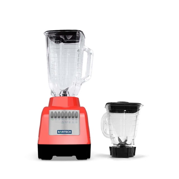 Licuadora Bartech 750W 10 Velocidades con 2 Vasos Vidrio 1.2L y Portátil 750ml Rojo