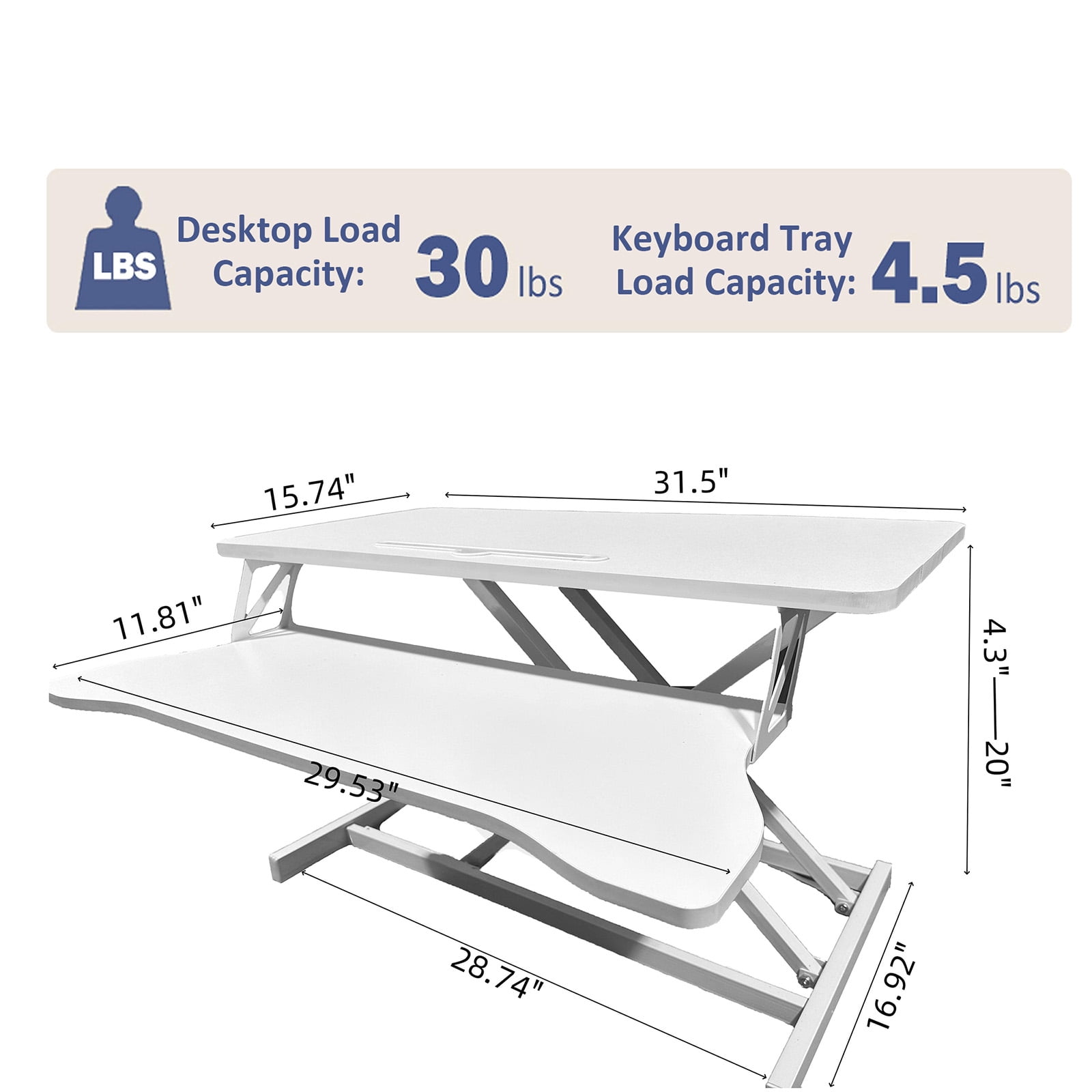 Stand Up Desk Riser 32 Inch, Height Adjustable Laptop Sit Stand Desk Riser Laptop Workstation for Table Tops and Home Office with Keyboard Tray, White