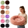 thumbnail image 6 of Fluffy Round Pet Cushion, Ultra Soft Plush Sleeping Bed, Non-Slip Warm Mat for All Season Indoor Pet Rest Light pink 15in, 6 of 7