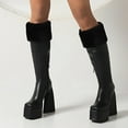 thumbnail image 5 of B91xZ Bottes Larges au Genou pour Femmes Confortables Plateforme Bout Rond Extensibles pour Femmes, Noir 9, 5 of 5