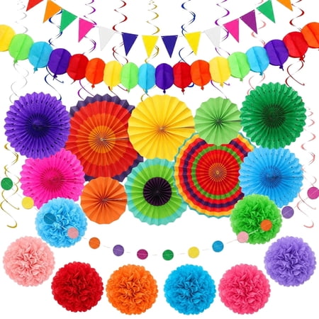 Kabuer Fiesta Party Supplies Cinco De Mayo Party Decorations for Birthday Wedding Rainbow Mexican Party Supplies/, 35 Count (Multicolored)