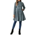 thumbnail image 2 of INSPIRE CHIC Women's Velvet A-Line Coat Double Breasted Stand Collar Mid-Length Winter Trench Coat L Cadet Gray, 2 of 6