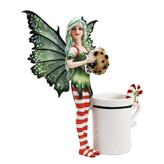 Amy Brown Chocolate Cookie and Candy Cane Tea Cup Christmas Fairy Collector Figurine