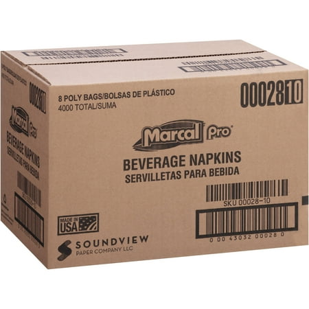 Marcal Pro Beverage Napkins, 500 count, (Pack of 8)