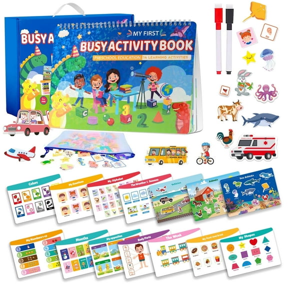 LANNEY Montessori Busy Book for Toddlers, Preschool Learning Activities 28 Themes Toddler Activity Book Educational Early Learning Toys Christmas Birthdays Gifts for Boys and Girls