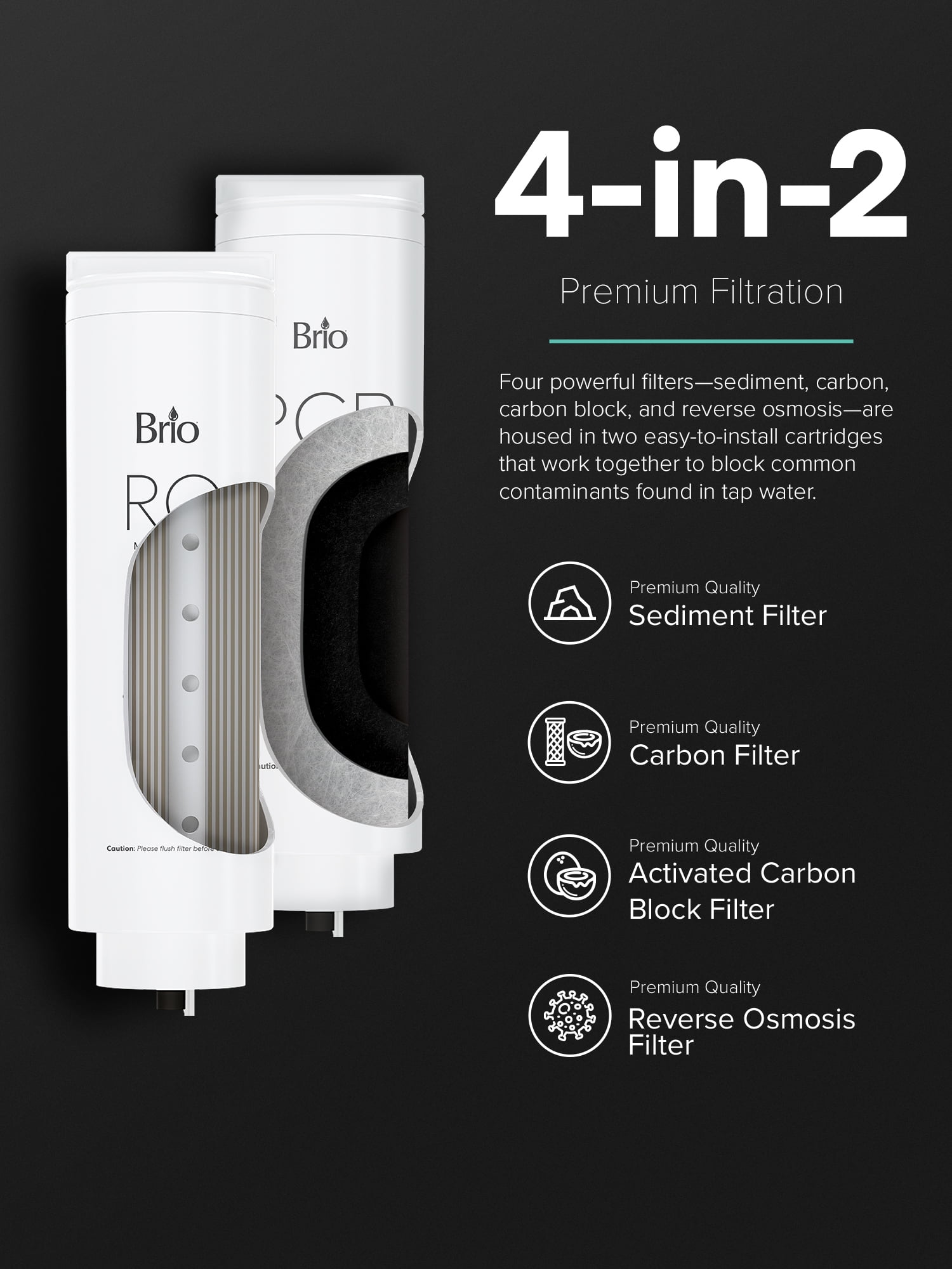 Brio Aquus Reverse Osmosis Tank Less Water Filtration System with Smart Faucet, 800 Gallons Per Day, 2:1 Pure to Drain