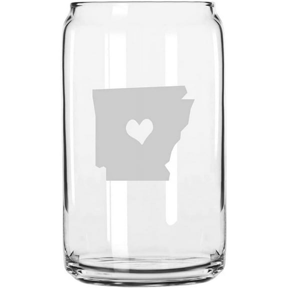 Arkansas Heart States Etched 16oz Libbey Can Glass