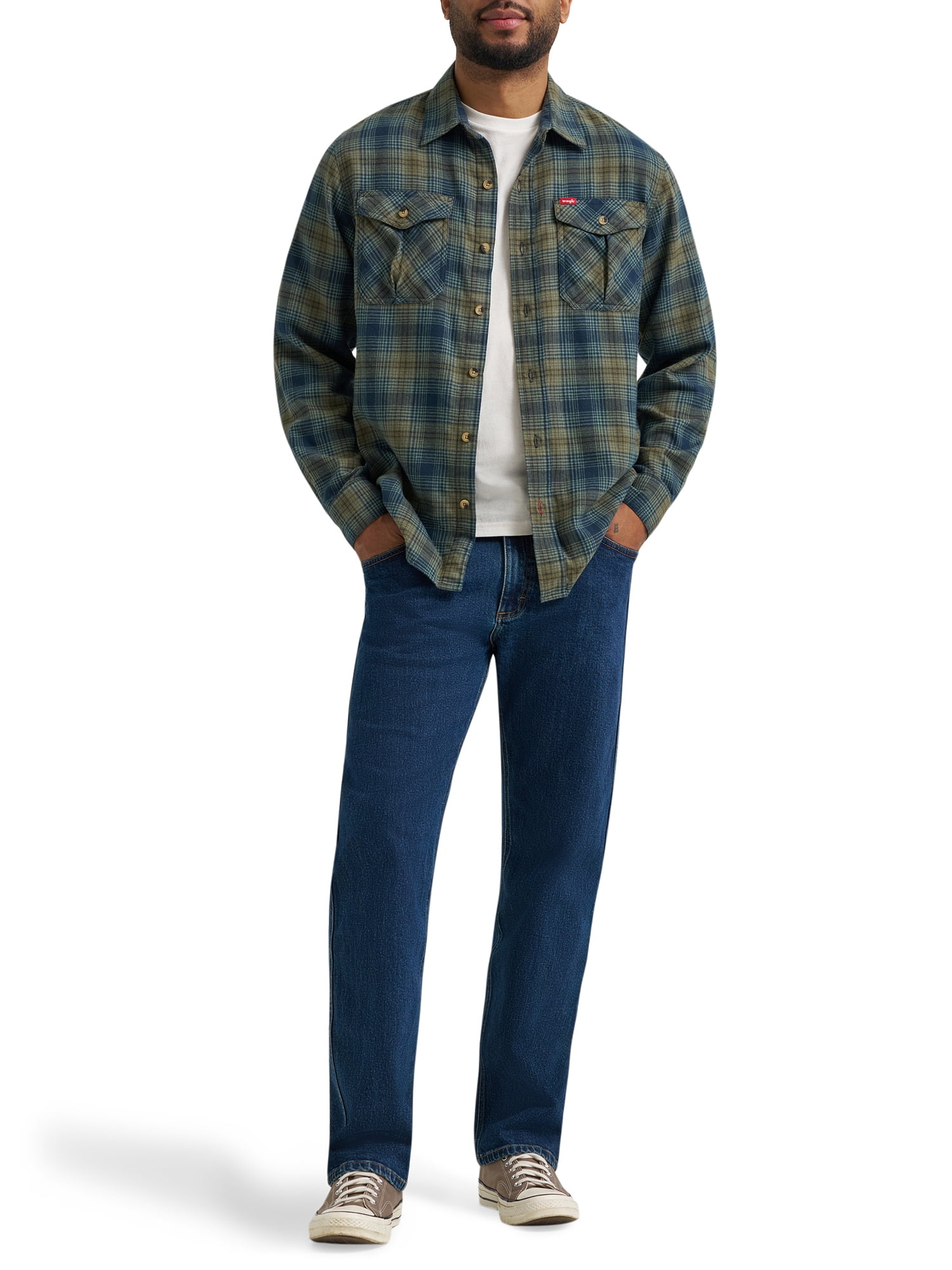 Wrangler® Men's and Big Men's Relaxed Fit Brushed Flannel Shirt with Long Sleeves, Sizes S-5XL