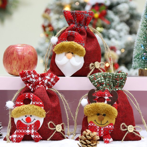 Bolsas de Lino Ganfancp para Manzanas Caramelos Dibujos Animados Regalo Navidad Pequeñas