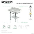 thumbnail image 4 of Kingston Brass LMS36MBB6 Pemberton 36" Carrara Marble Console Sink with Brass Legs and Shelf (8-Inch, 3-Hole), Carrara Marble White/Polished Nickel, 4 of 4