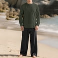 thumbnail image 2 of ZVNAΖH Men's 2-Piece Linen Set Keyhole Neck Long Sleeve Shirt & Wide Leg Pants Hawaiian Vacation Outfit Casual Beach Set, 2 of 5