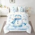 thumbnail image 2 of Homewish Cute Snowman 7-Piece Bedding Comforter Set,Merry Christmas Xmas Snowflake King Bedding Sets,White Blue Bed Sheets For Girl Kids,Microfiber Bedroom Decor Reversible, 2 of 8