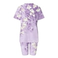 thumbnail image 5 of Virmaxy Womens Stylish Outfit 2 Piece Set Summer Marble Printed Shorts 2 Piece Set Fashion Casual Short Sleeve V-Neck Top/Shirt Shorts Set Purple L, 5 of 7