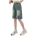 thumbnail image 2 of Jean Shorts for Teen Girls High Waisted Girls Jean Shorts Star Raw Hem Elastic Waist Summer Cute Bermuda Denim Shorts with Pockets Star Ripped Denim Shorts, 2 of 9